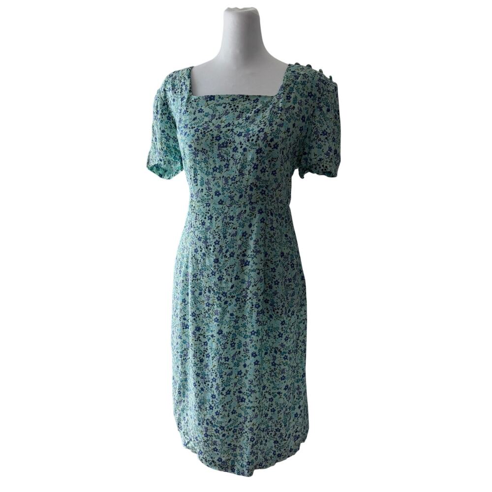 Vintage ‘90s TR Bentley Sea Green Floral Print Belted Knee Length Dress